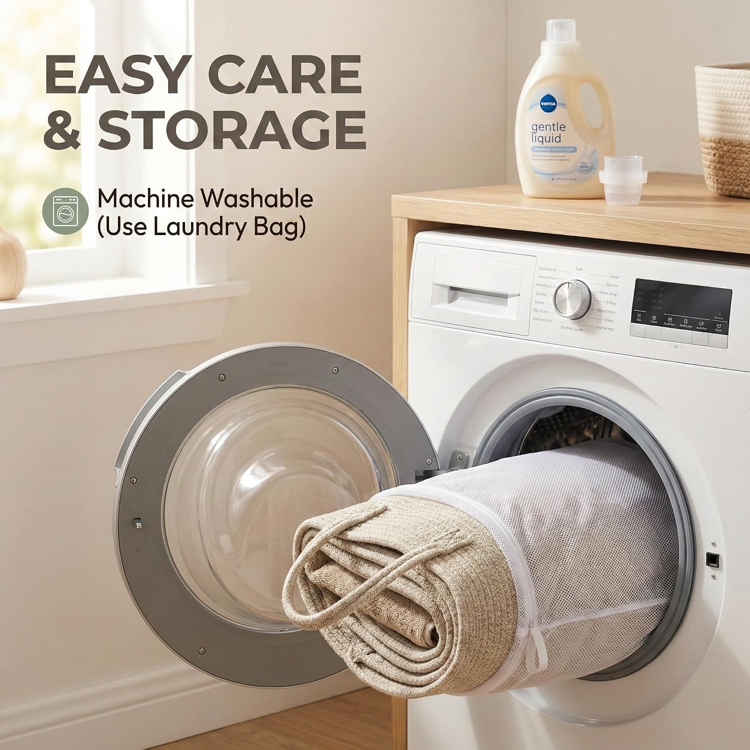 Detalle de JMvicyroam 65L Extra-Large Blanket Basket (Woven Cotton Rope Laundry Hamper) — Oatmeal