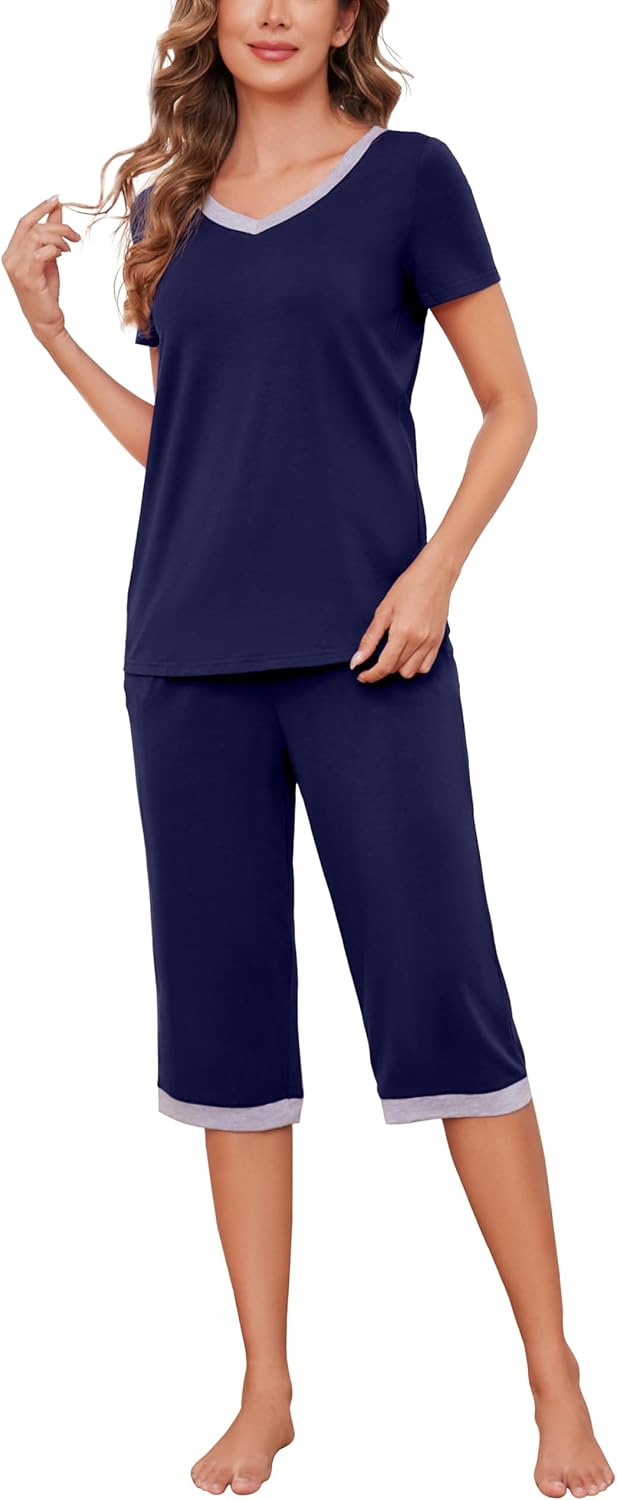 Thumbnail 1 de Damen-Schlafanzug Zweiteiler Actcat mit V-Ausschnitt, Kurzarm-Top & 3/4-Hose