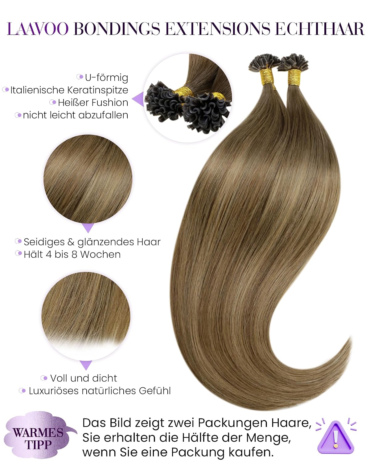 Detalle 2 de LaaVoo Echthaar Bondings U-Tip 50 g