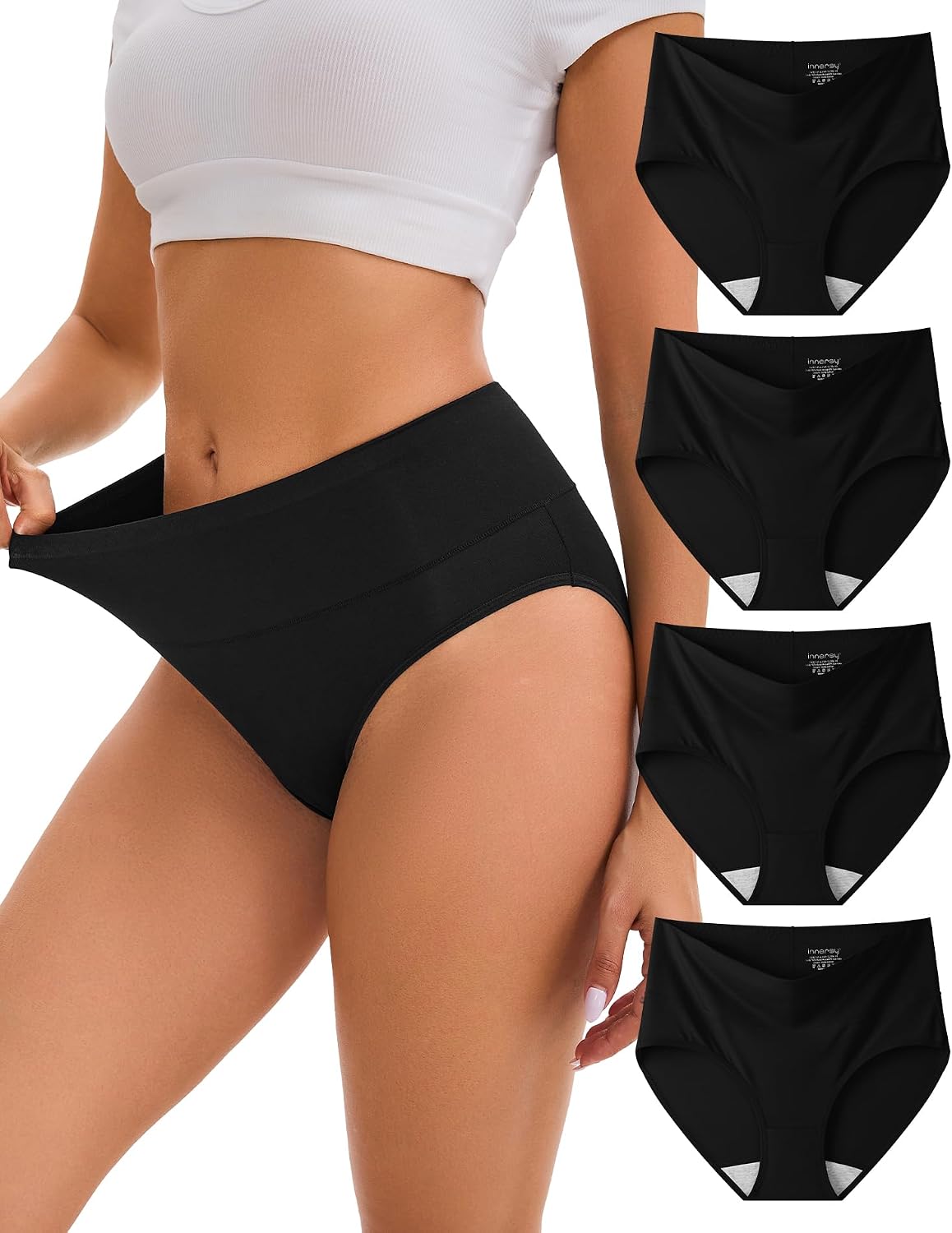 Detalle de INNERSY damtrosor med hög midja, modal, mikrofiber och stretch, 4-pack