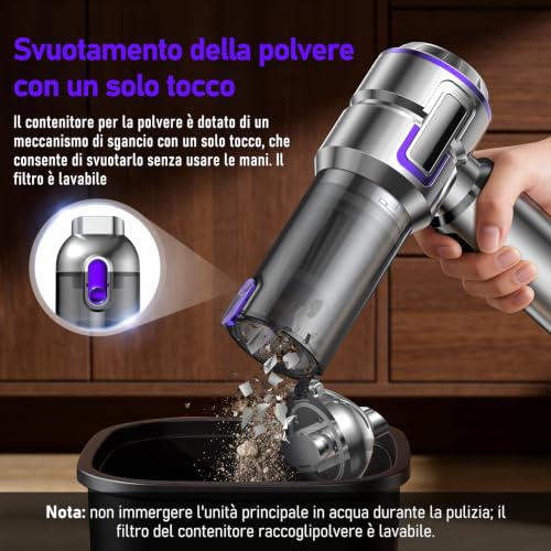 Detalle de ZINVILOY Aspirapolvere Senza Fili 28000 Pa – 4-in-1, Motore Brushless, One-Touch e Filtri HEPA