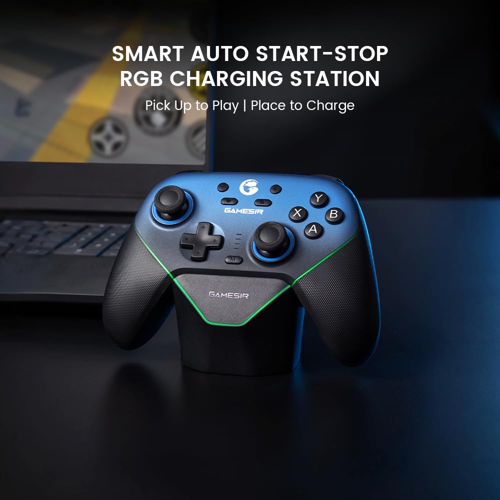 Detalle de GameSir Super Nova kabelloser 1000Hz Controller mit Ladestation – Hall-Effekt-Sticks, verstellbare Trigger, Switch/Switch 2 & PC (Nightfall Blue)