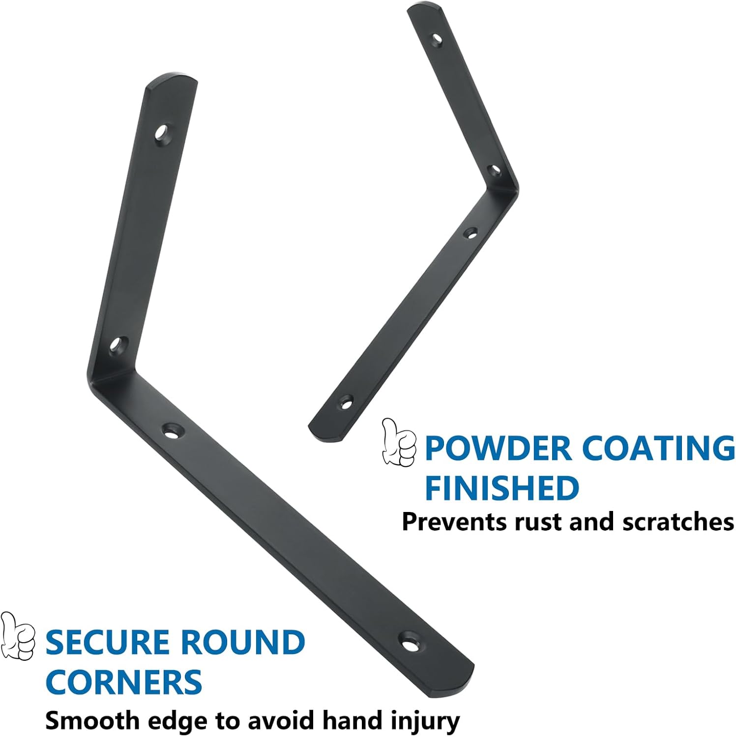 Thumbnail 2 de Mooche 8PCS Black Shelf Brackets 200mm – Heavy-Duty Metal L Brackets for Wall Mounted Shelves