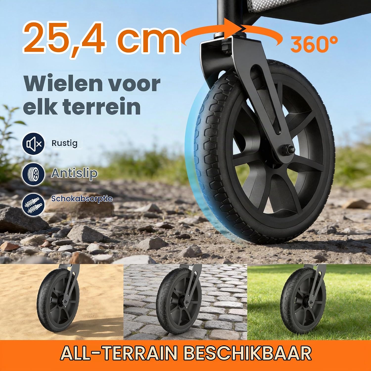 Detalle de WALK MATE Pro Blue rollator, verstelbaar en opvouwbaar met 25 cm wielen