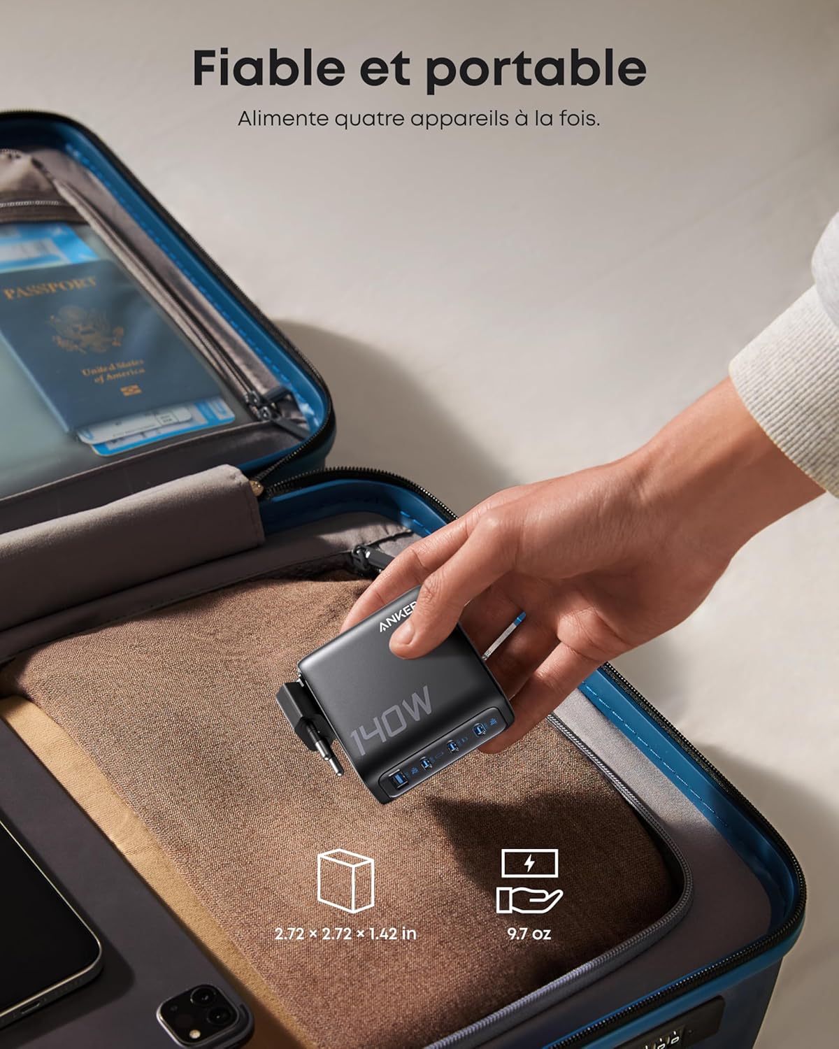 Detalle de Anker Chargeur USB C 140W, Adaptateur Ordinateur 4 Ports - Compact et rapide