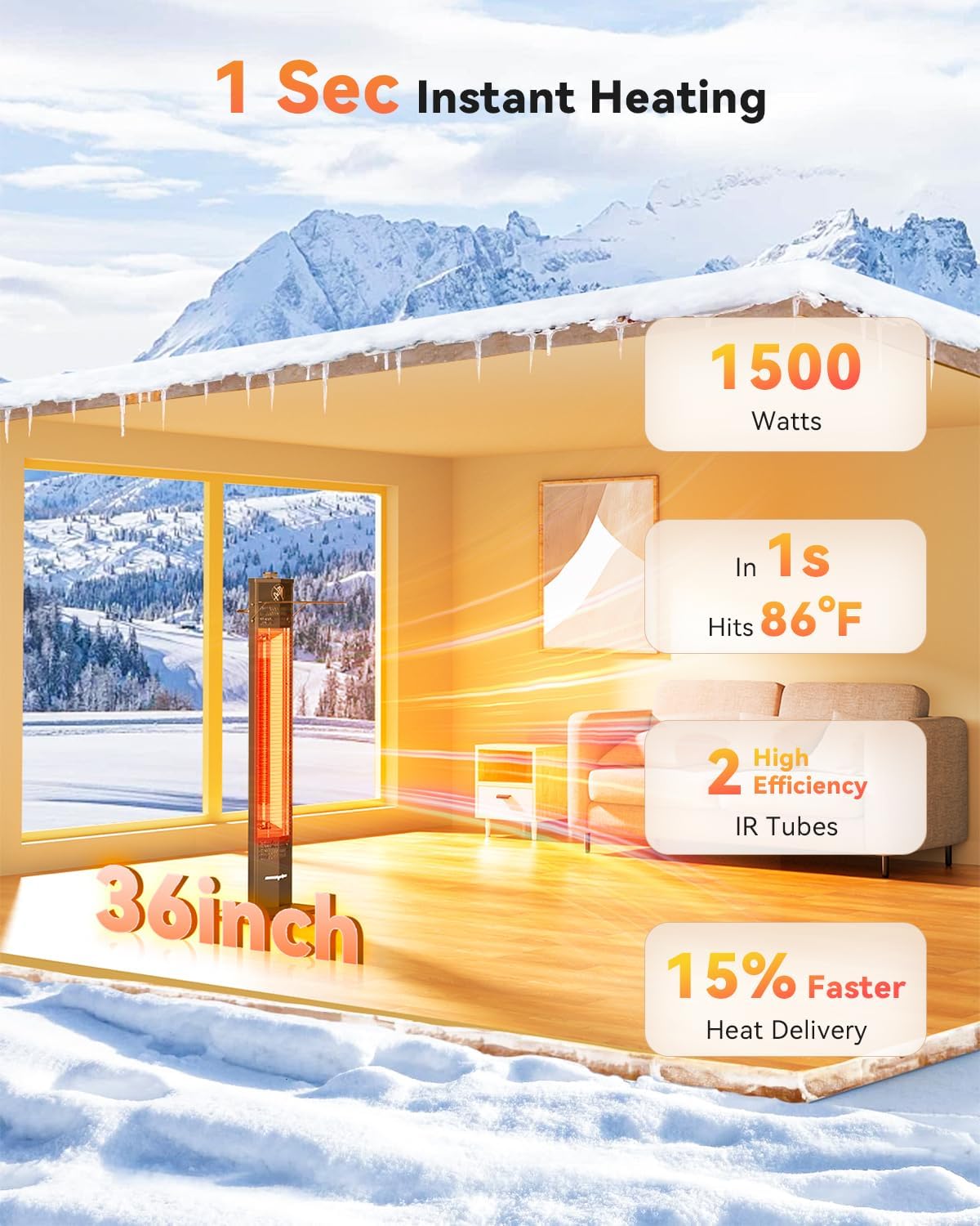 Thumbnail 1 de Encyclpo 11-E0300 Infrared Patio Heater, 1,500 W, IPX5, 3 Heat Levels