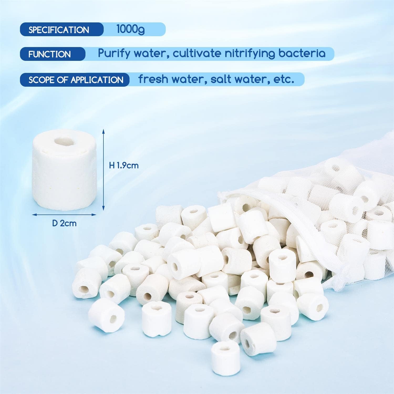 Detalle de Nobleza Anelli Filtranti in Ceramica (1000 g) – Filtro Biologico per Acquari e Laghetti