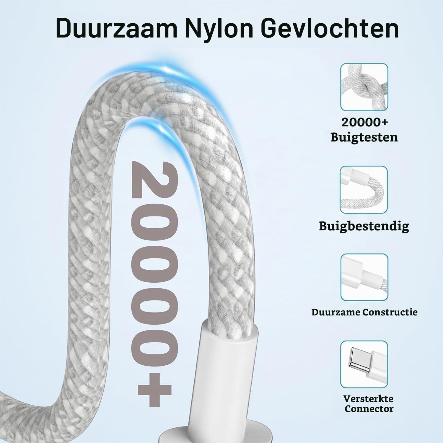 Detalle de Poukey 50W 4-poorts USB-C-lader met 3 USB-C-poorten en kabel van 2 m