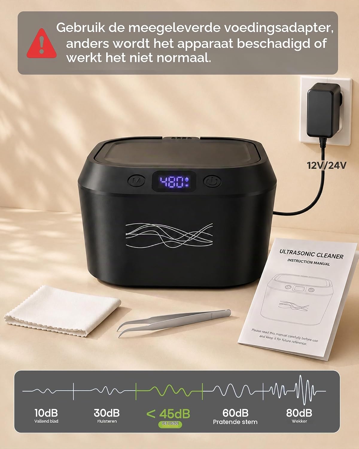 Thumbnail 6 de Akdvewi BCM-190 ultrasoon reinigingsapparaat, 48 kHz en UV-licht, 220 ml