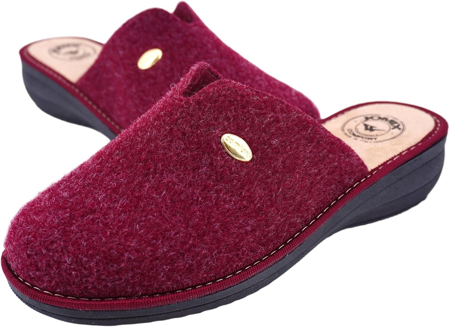 Detalle de JOMIX pantoffels voor dames met sleehak, van vilt en orthopedisch