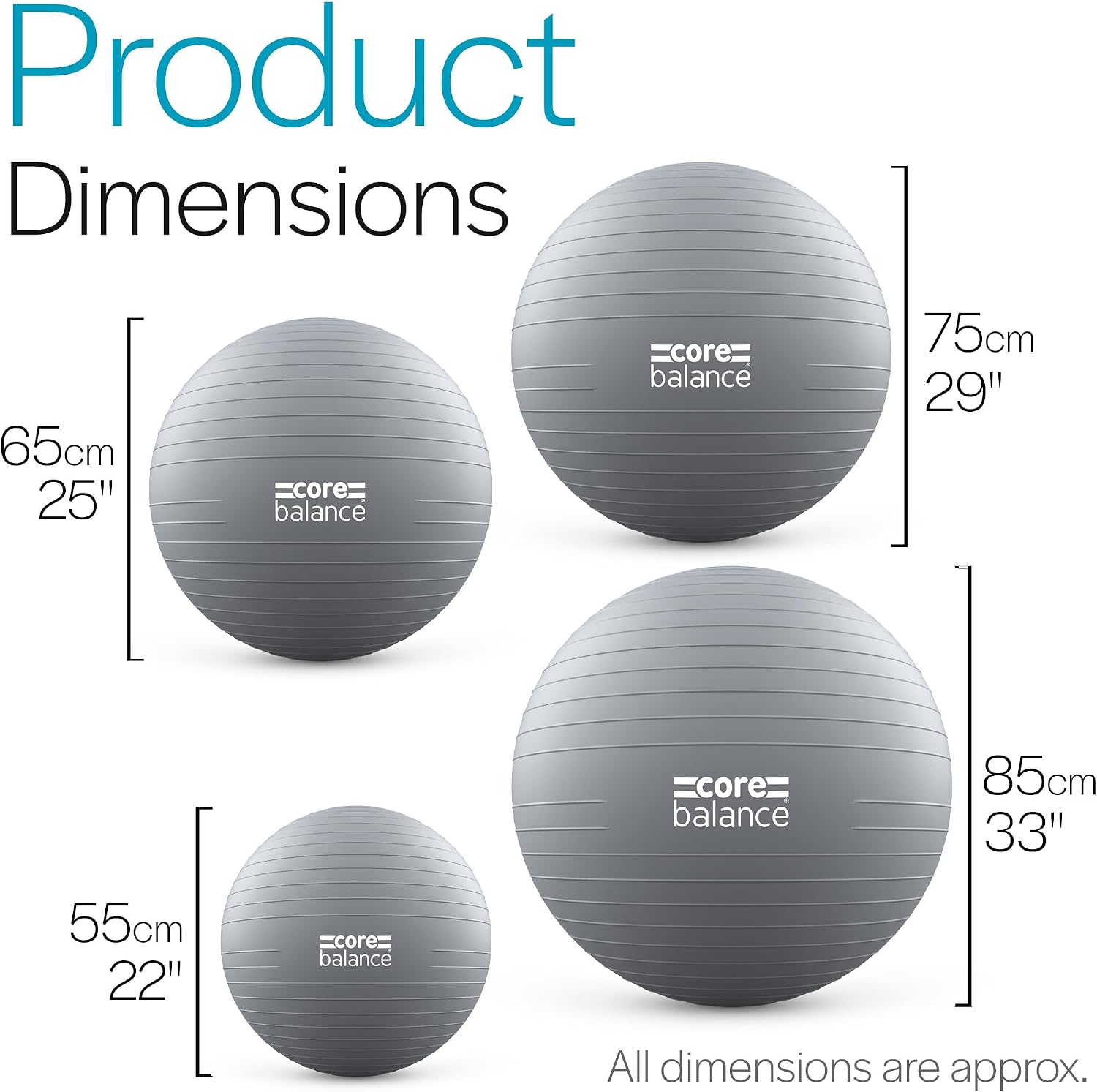 Detalle 2 de Core Balance 565615-US Exercise Ball, Anti-Burst PVC, Pump Included