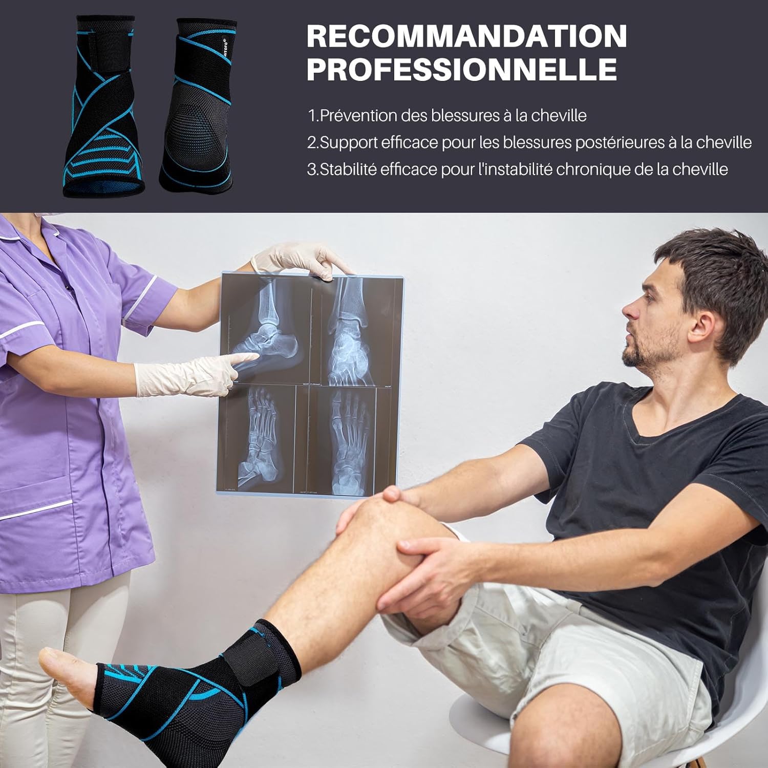 Thumbnail 2 de PUTUO Chevillère Entorse Attelle de Cheville: Chaussettes de Maintien Sport Chevillère Réglable pour Tendinite et Protection du Tendon d’Achille