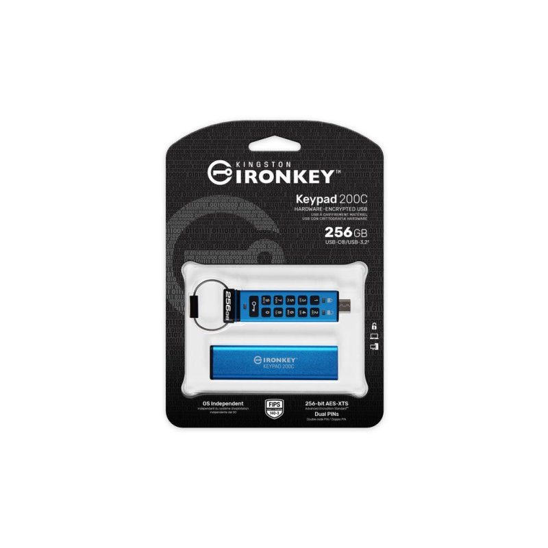 Detalle de Kingston IronKey Keypad 200C 256GB USB-C cifrada IP68 — seguridad de nivel militar, teclado integrado