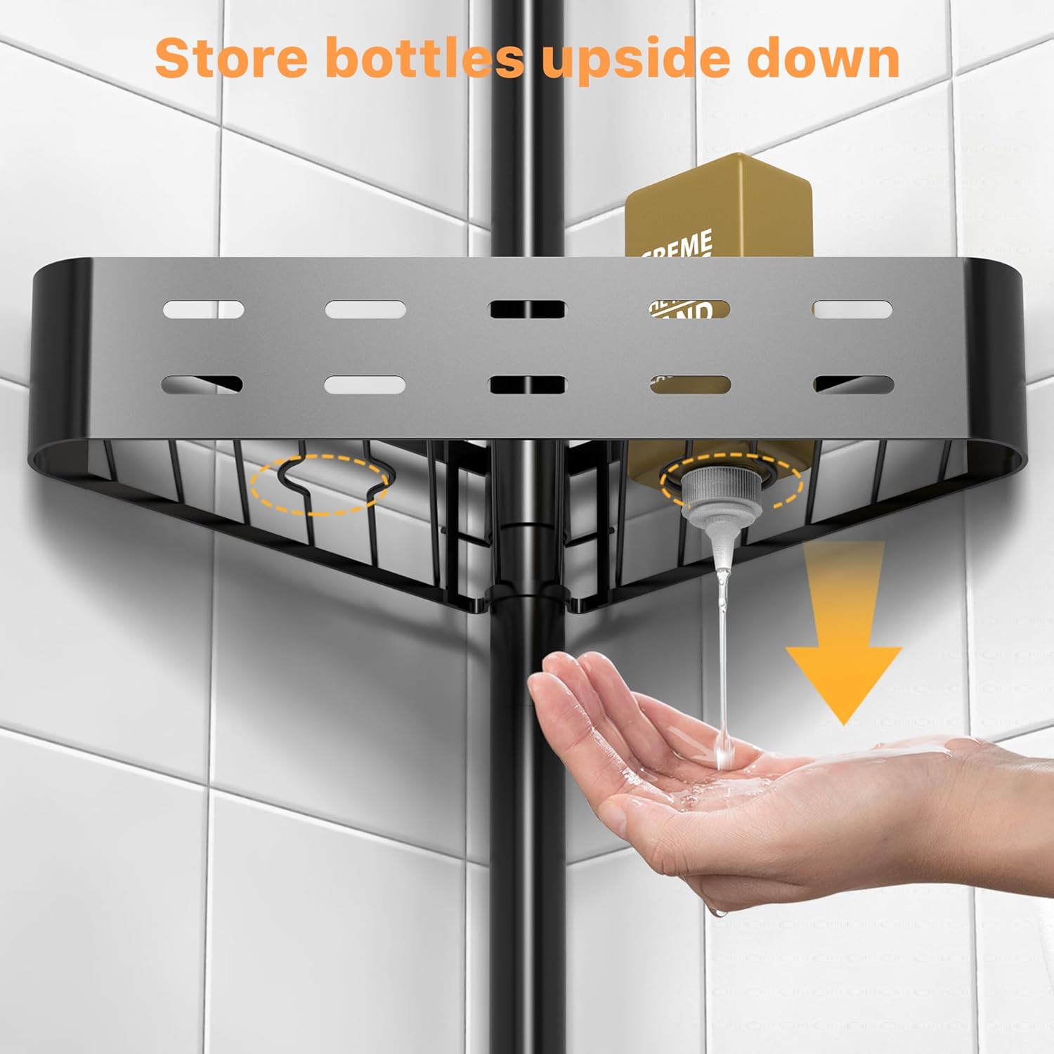 Thumbnail 5 de Kegii Telescopic Shower Caddy Corner black corner shower shelf with hooks