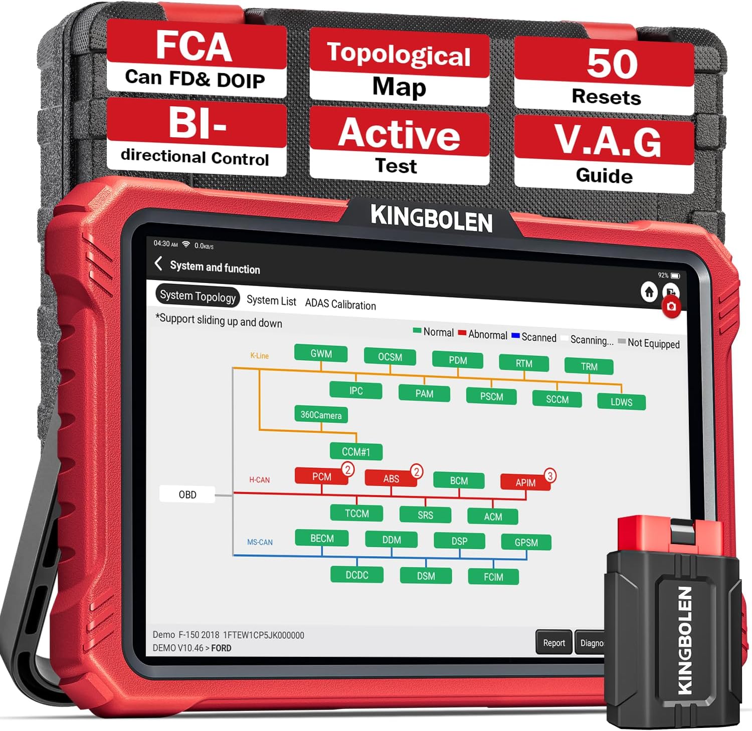 Detalle de KINGBOLEN K10 PRO Car Diagnostic Tool: OE‑Level Full System Bidirectional Scan
