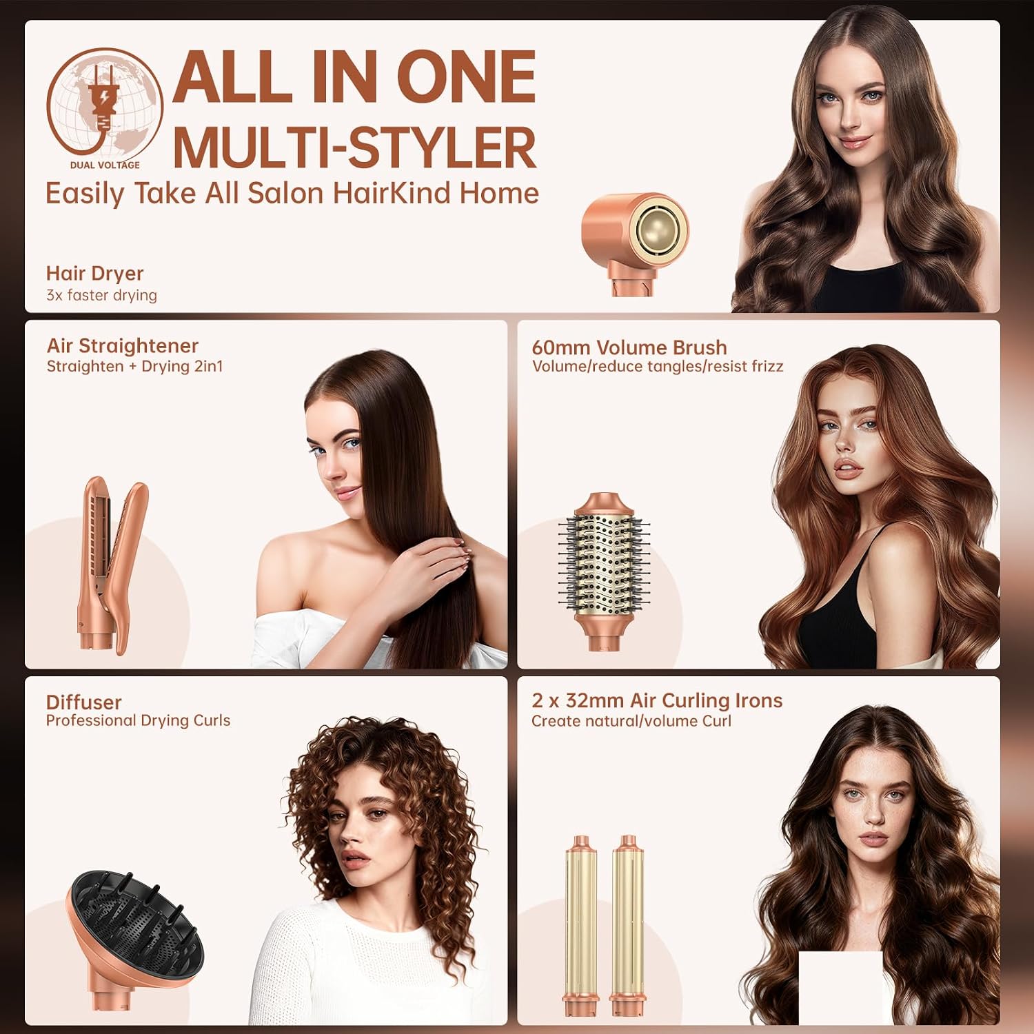 Thumbnail 2 de webeauty F9E 6-in-1 multistyler met 110.000 tr/min en 6 opzetstukken