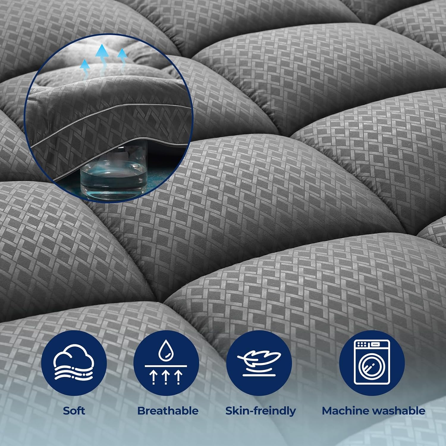 Detalle 2 de PATSBA Dual-Layer Memory Foam Mattress Topper, Queen, Gel Foam & Quilted Pillow Top
