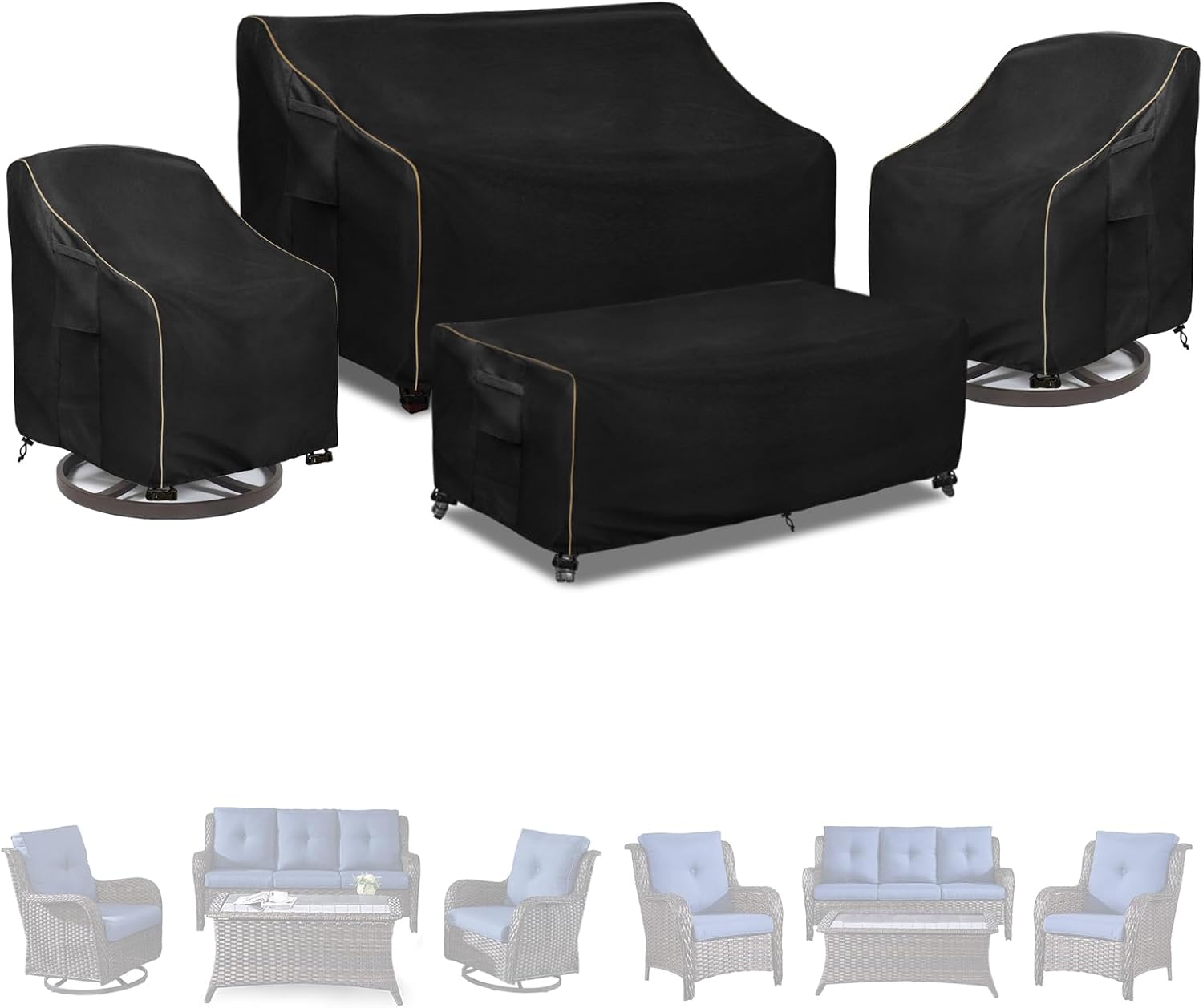 Detalle de LSongSKY Black-4 Piece Set X-Large Patio Furniture Covers, 600D Oxford