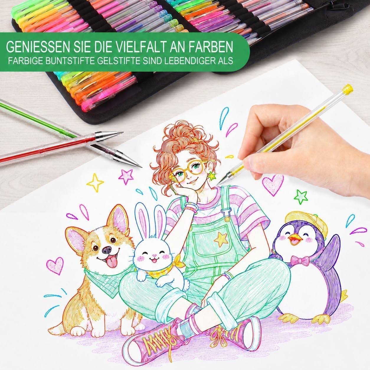 Detalle de Melifluo Confezione da 120 Penne Colorate – gelpennor med glitter och refiller