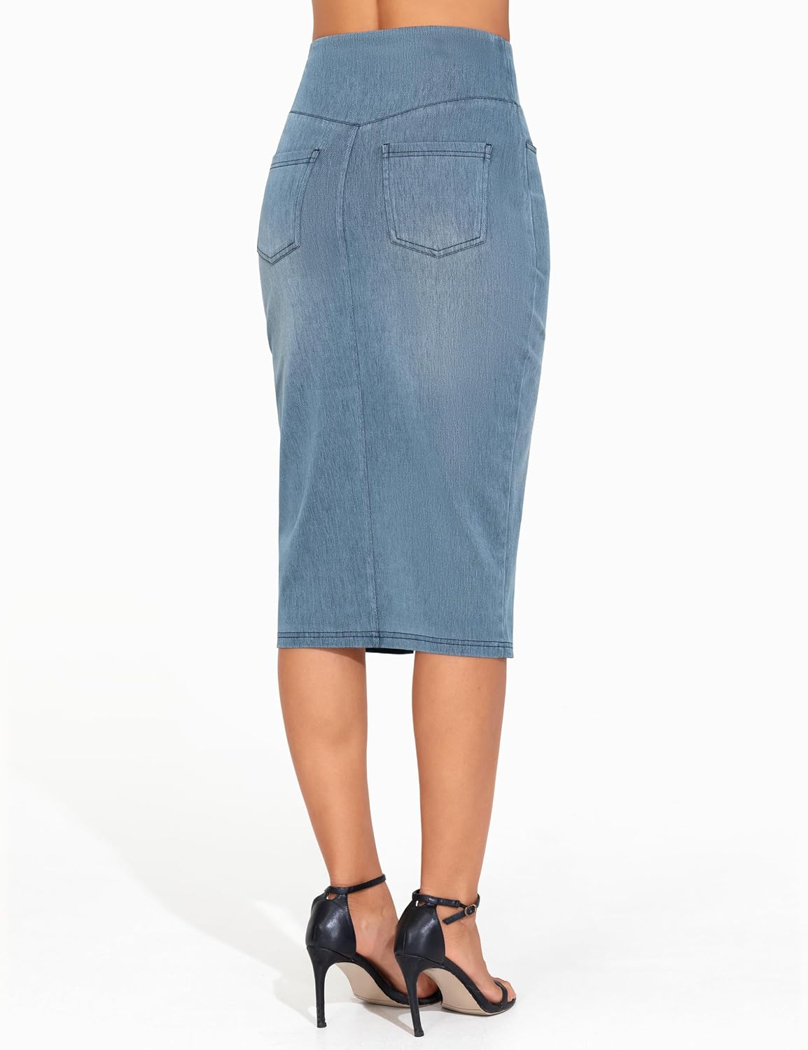 Thumbnail 2 de THE GYM PEOPLE Women's High-Waist Knee-Length Stretch Denim Skirt with Front Slit