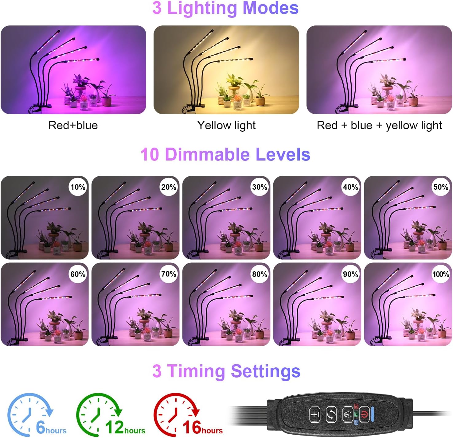 Thumbnail 3 de Indoor Plant Grow Light 80 LED 10-Level Dimmable 🌱