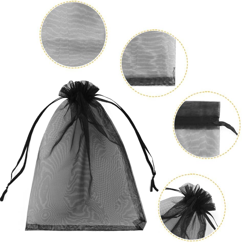 Detalle de YFZYT 100 PCS Organza Gift Bags 20 x 30 cm – Drawstring Jewellery & Gift Pouches (Black)