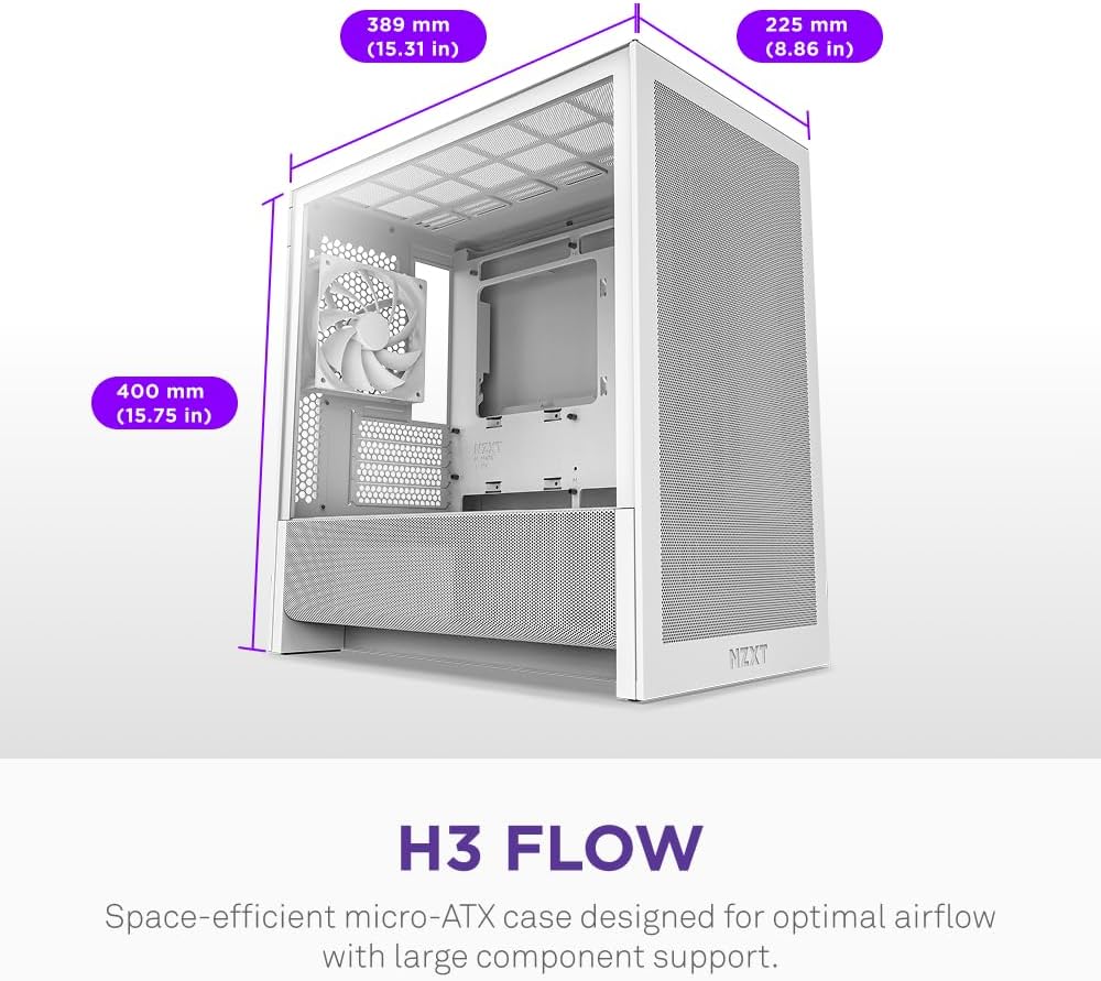 Detalle de NZXT H3 Flow CC-H31FW-01 Micro-ATXケース ホワイト、メッシュ構造・フルサイズGPU対応