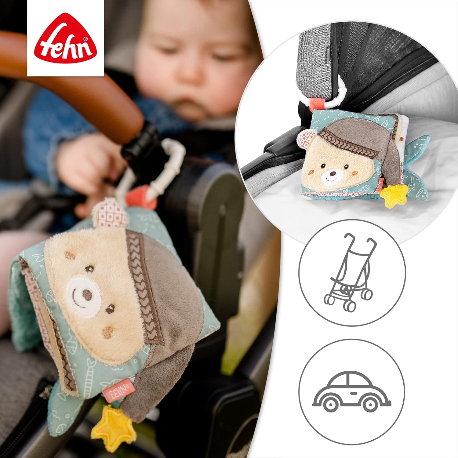 Detalle de Fehn livre en tissu Bruno – livre tactile pour bébés et jeunes enfants