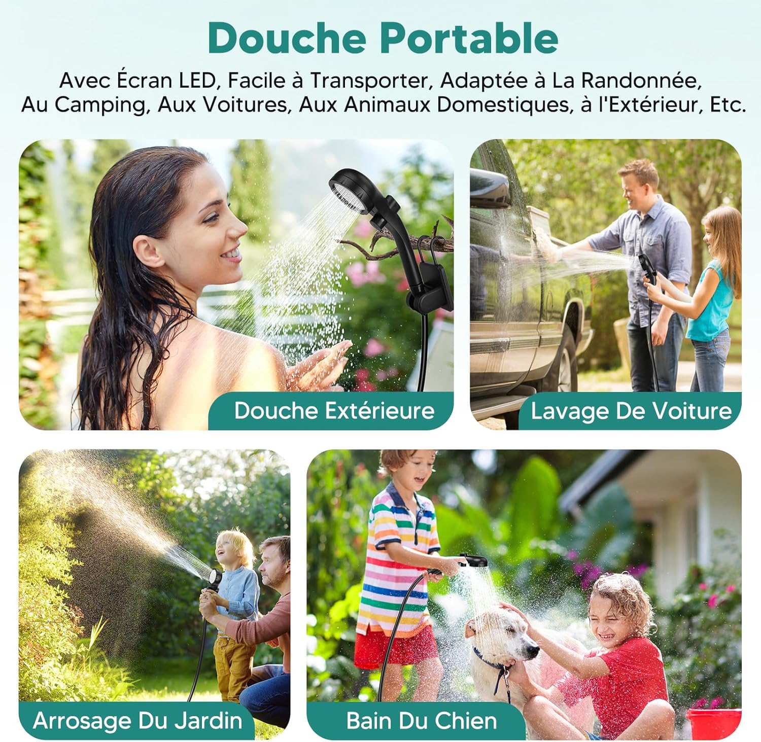 Detalle de ShinePick Douche Camping – Douche Portable 3000 mAh avec Écran LED et IPX7