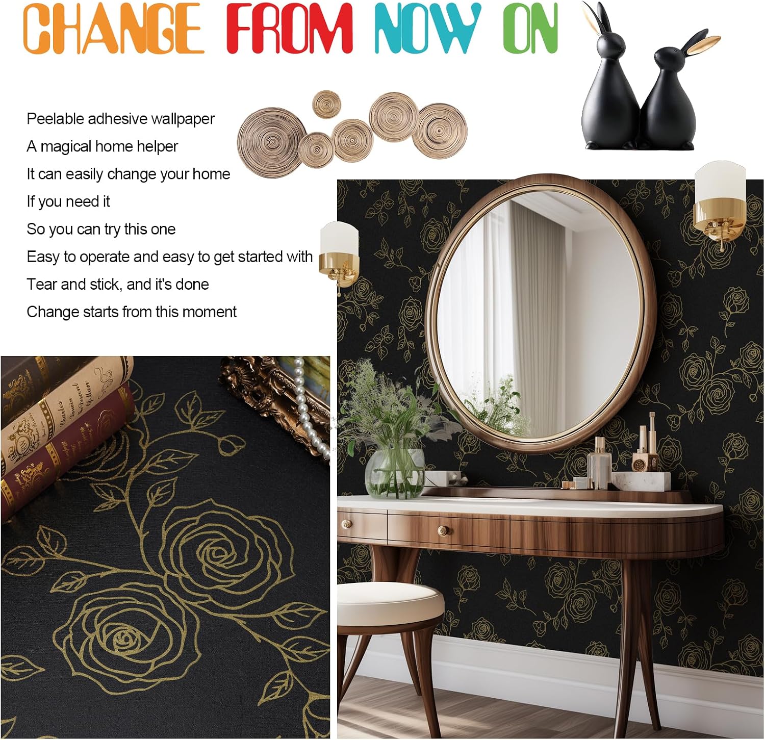 Detalle 2 de Amiya peel-and-stick wallpaper, PVC