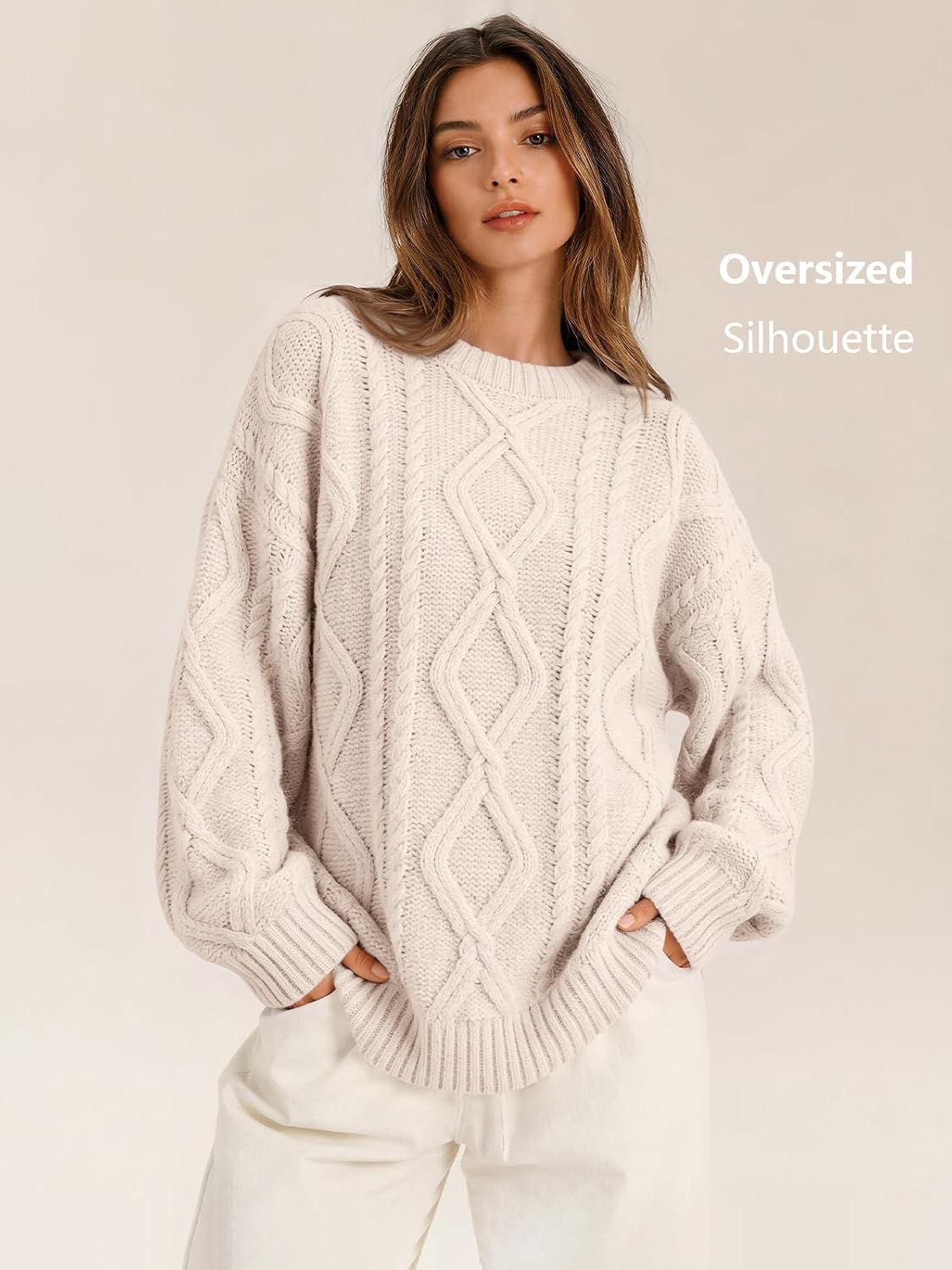 Detalle de Trendy Queen Oversized Cable Knit Crewneck Sweater