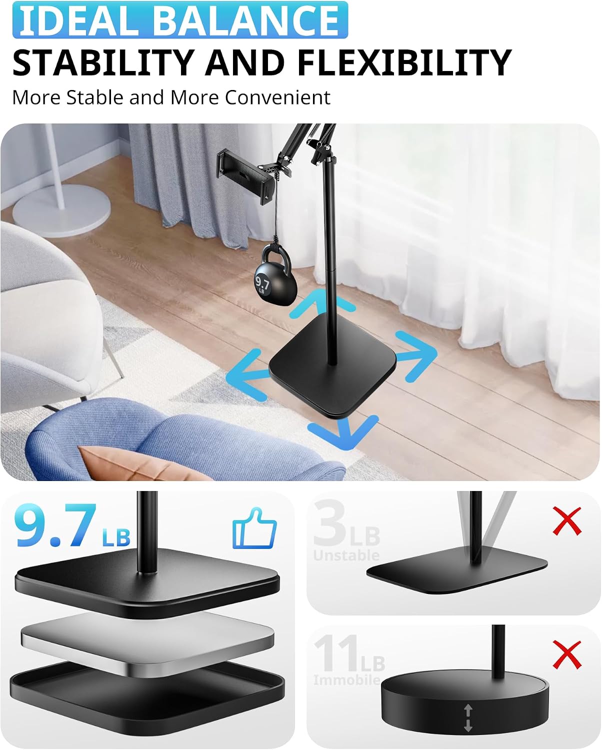 Detalle de UBeesize Tablet Stand Holder for Bed & Floor (Adjustable, 360° swivel, stretchable arm) for iPad, Kindle & phones
