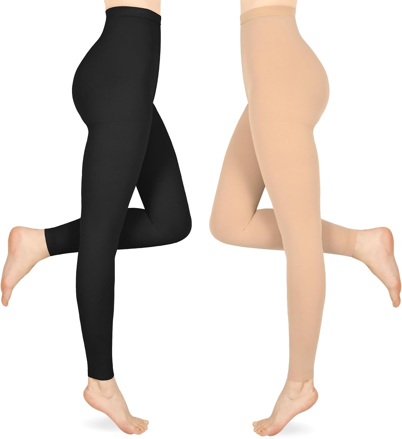 Detalle de 15-20 mmHg Medizinische Kompressionsstrumpfhose Damen & Herren – 2 Paar, abgestufte Stützstrümpfe, Schwarz, 2er-Pack