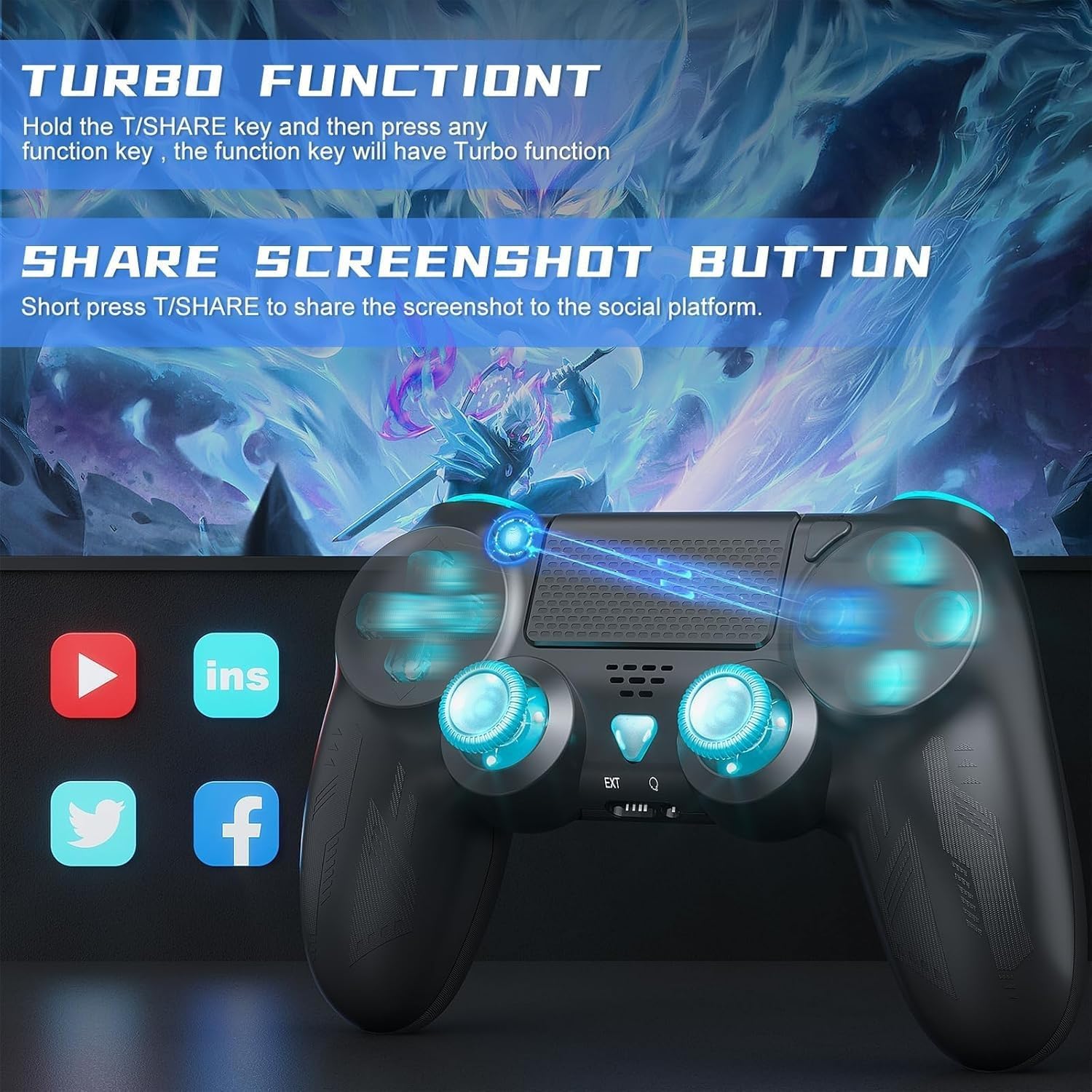 Detalle de Dinosoo 2-Pack Wireless Controller for PS4/Pro/Slim/PC