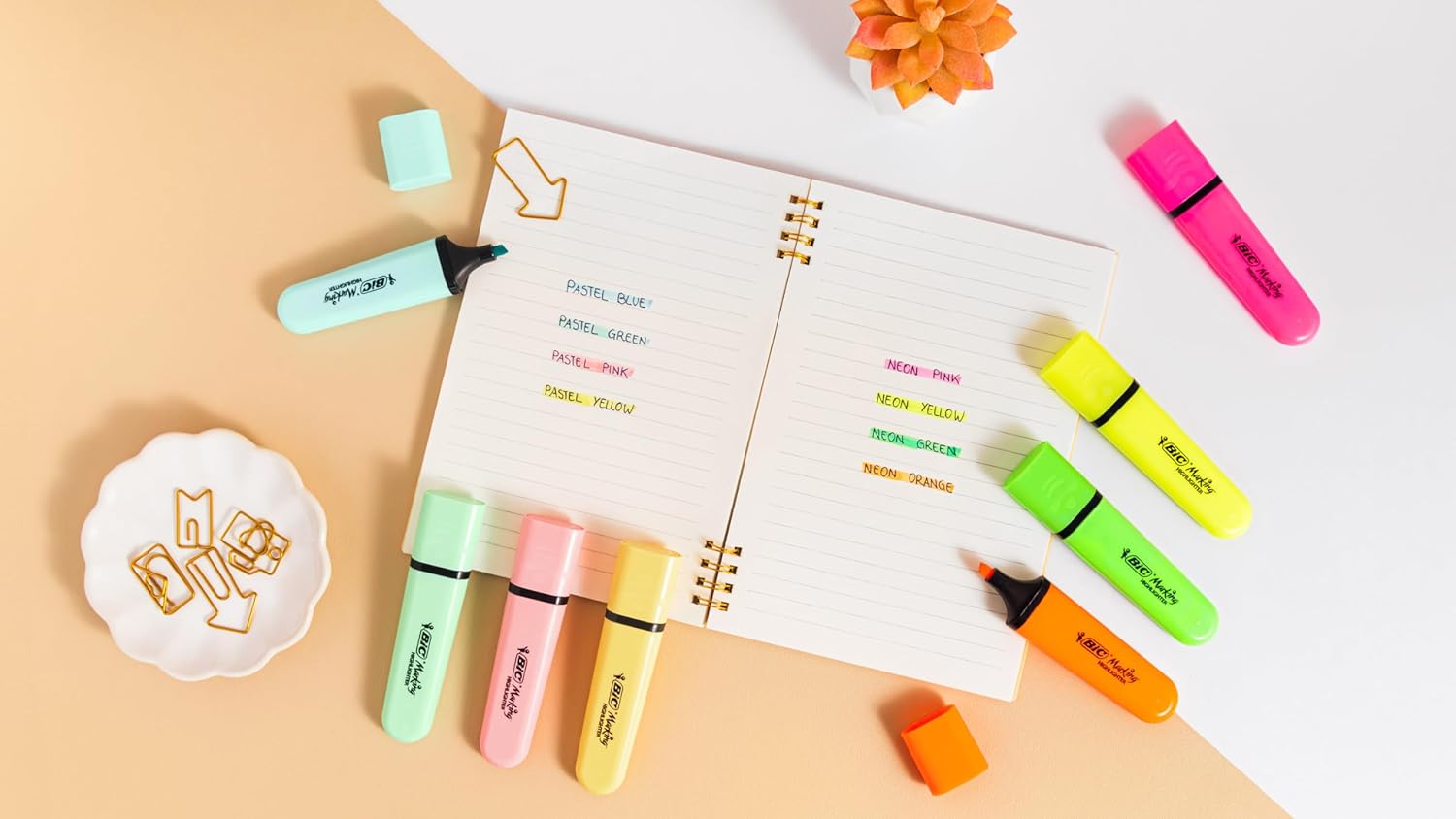 Detalle 1 de Surligneurs BIC Marking à pointe biseautée modulable jaune fluo (1,2 mm à 4,6 mm), pack de 12