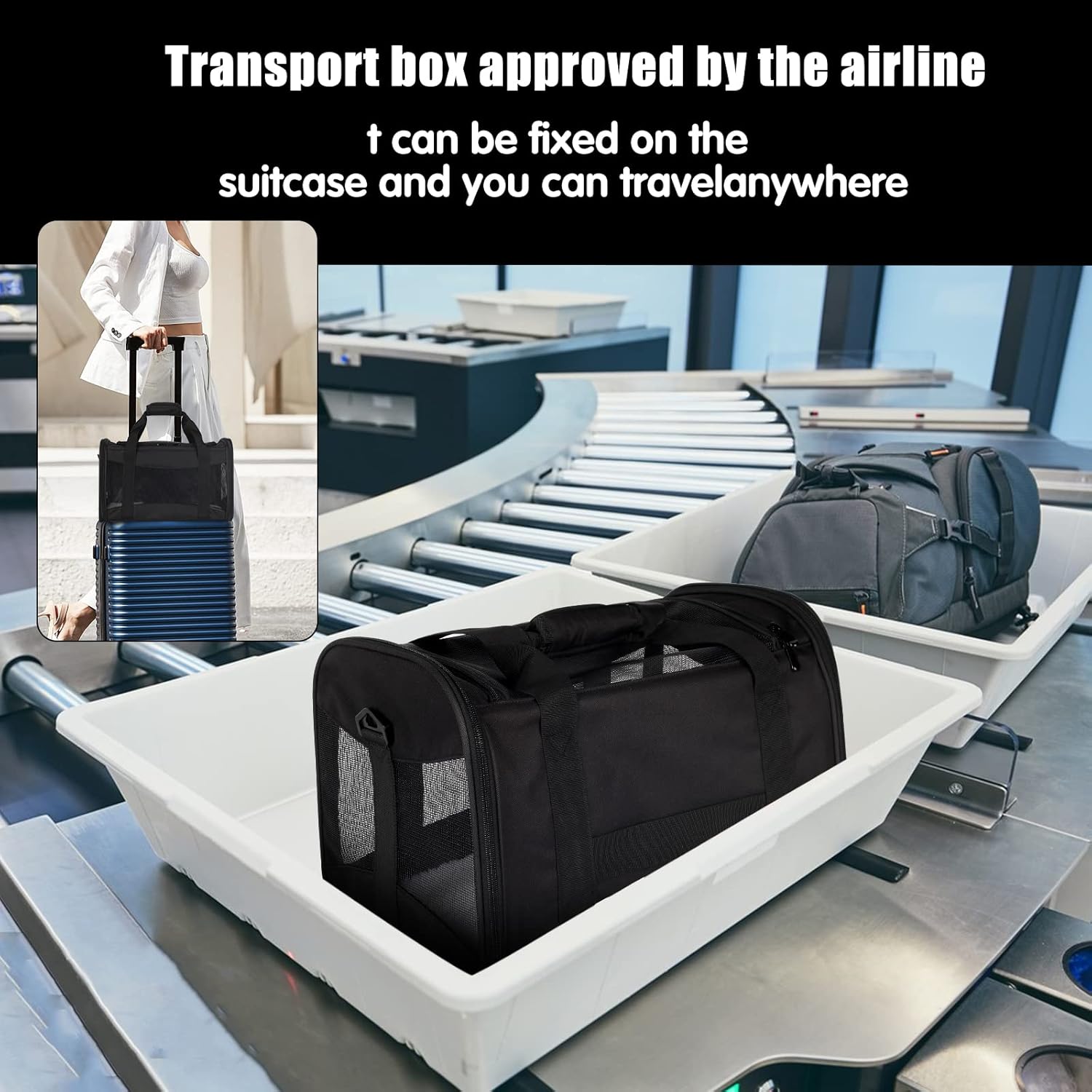 Detalle de Cat Carrying Case — Airline Approved Pet Carrier with Removable Fleece Pad (X-Large, Black)