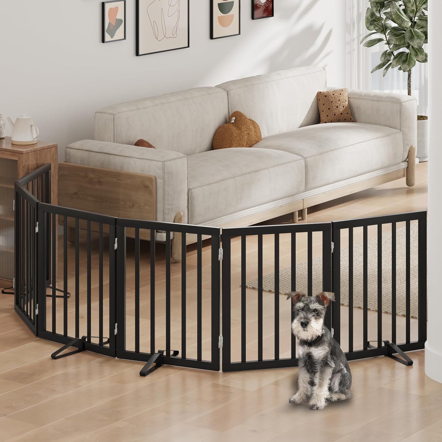 Detalle de Algherohein foldable dog gate for doorways – freestanding indoor room divider, 6 panels, black