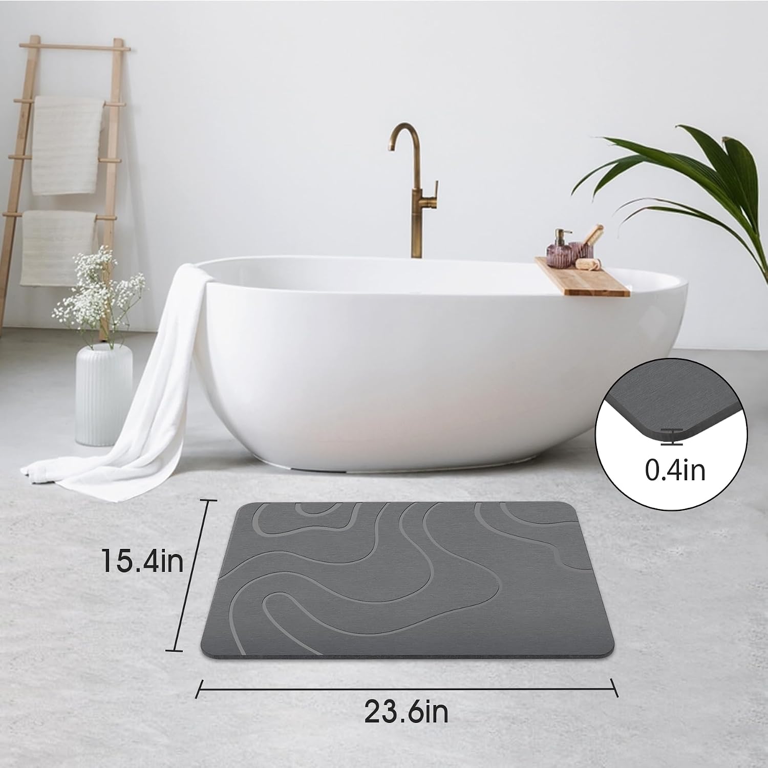 Thumbnail 1 de ZIKIBL Stone Bath Mat: Diatomaceous Earth Non-Slip, Quick-Drying 24" x 16" in Grey