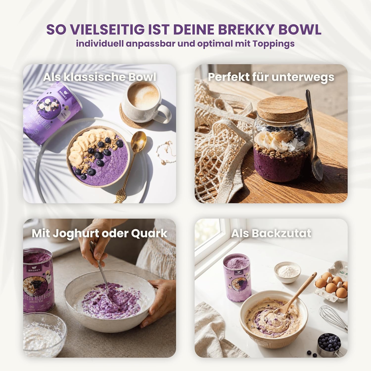 Detalle 2 de BREKKY Protein Blueberry Smoothie Bowl – vegan, ohne Zuckerzusatz, 100% natürliche Zutaten