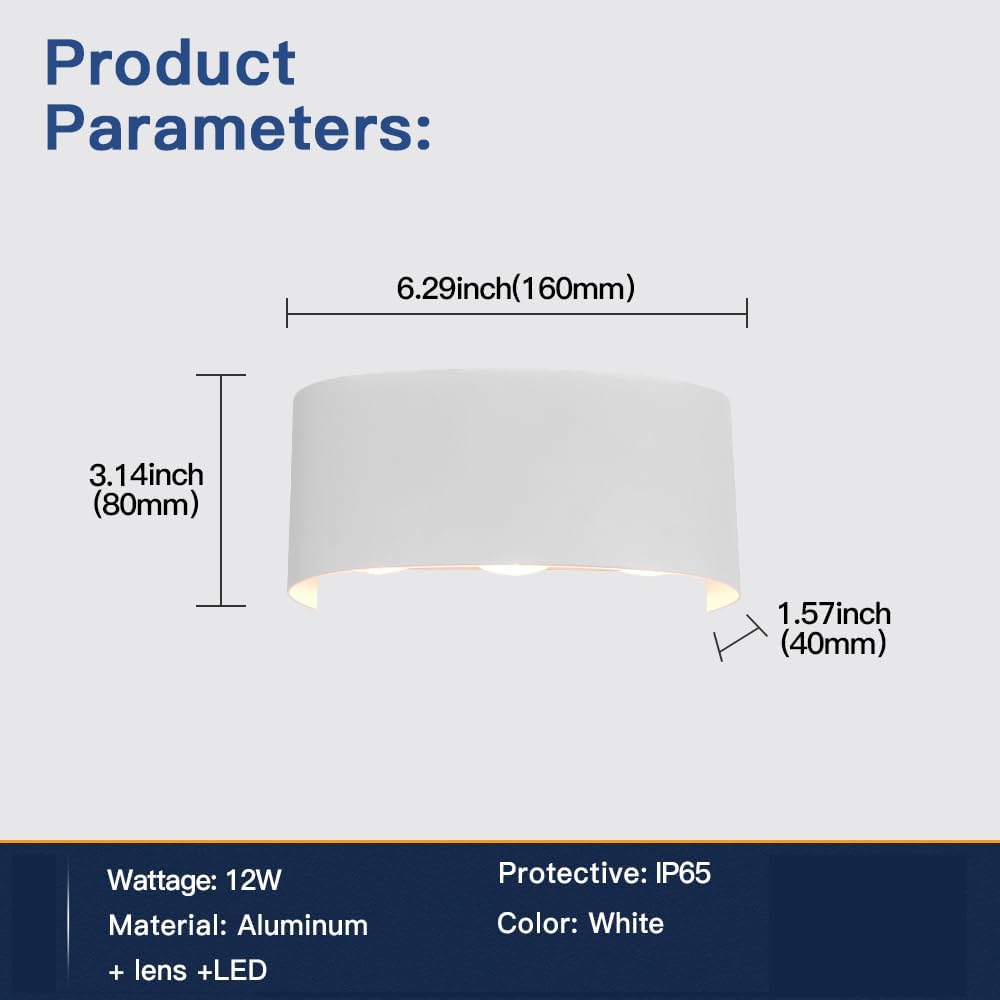 Thumbnail 4 de FUPE 2er-Set Wandlampe Außen/Innen LED Up&Downlight, 12W, 1200lm, IP65, Aluminium, 4500K (weiß)