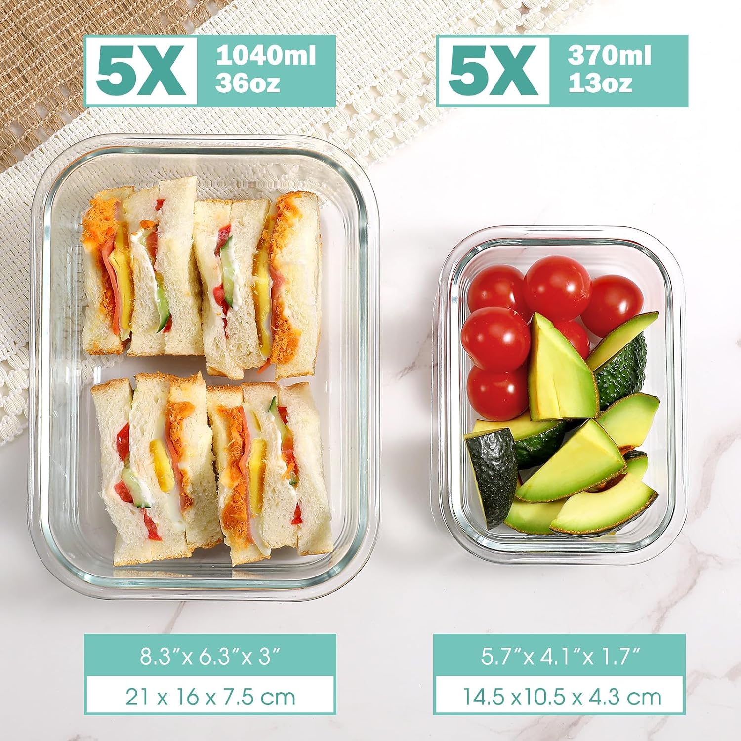 Detalle de YASHE Glass Containers with Lids, 10 Pack – Thick, Durable Stackable Glass Meal Prep Containers