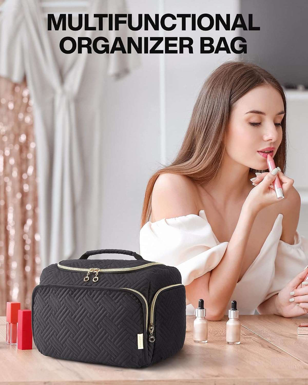 Thumbnail 1 de BAGSMART Beauty case da viaggio grande: organizer robusto e pratico per cosmetici e articoli da toeletta