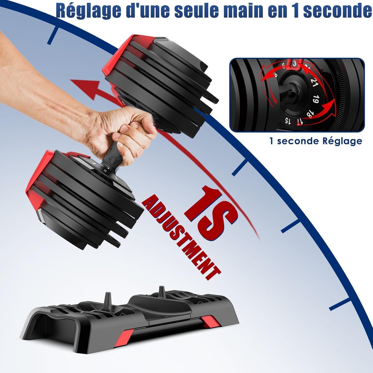 Thumbnail 1 de DH FitLife 24 kg : haltères réglables de 3 à 24 kg (12 niveaux) avec système d’autoblocage
