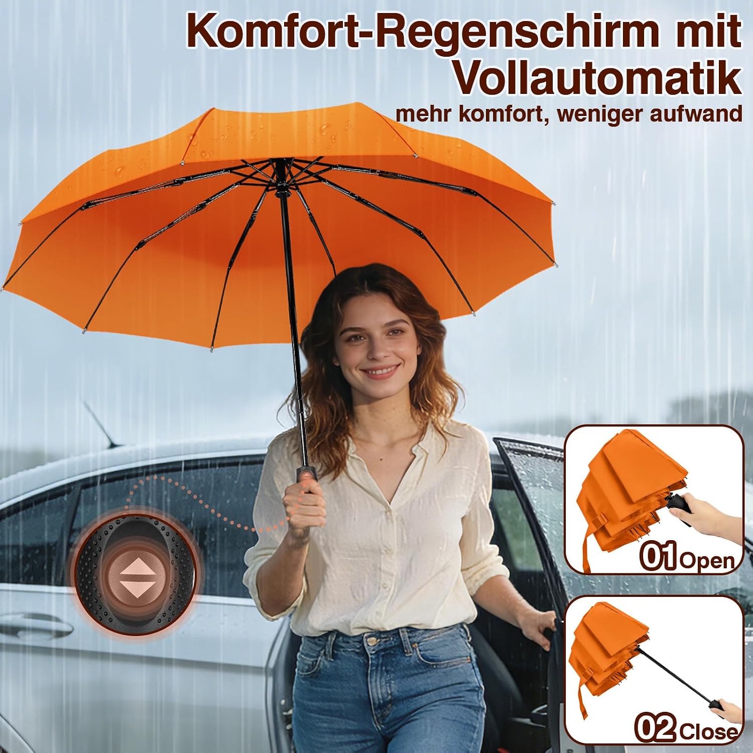 Detalle de ZOMAKE Regenschirm sturmfest – kompakt, windsicher und leicht (114 cm), Auf-Zu-Automatik