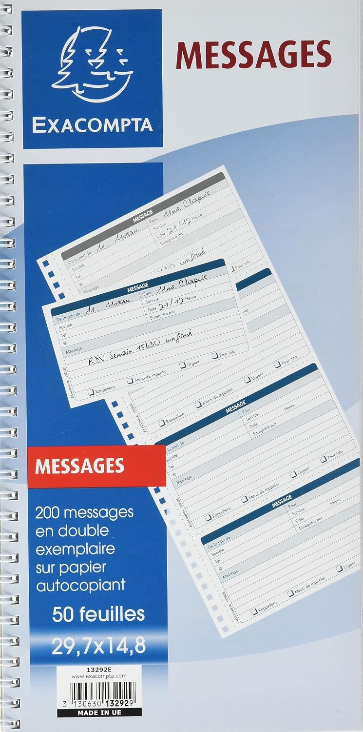 Detalle de ATLANTA Bloc messages téléphones spiralé 148x297 mm – 50 feuillets Dupli