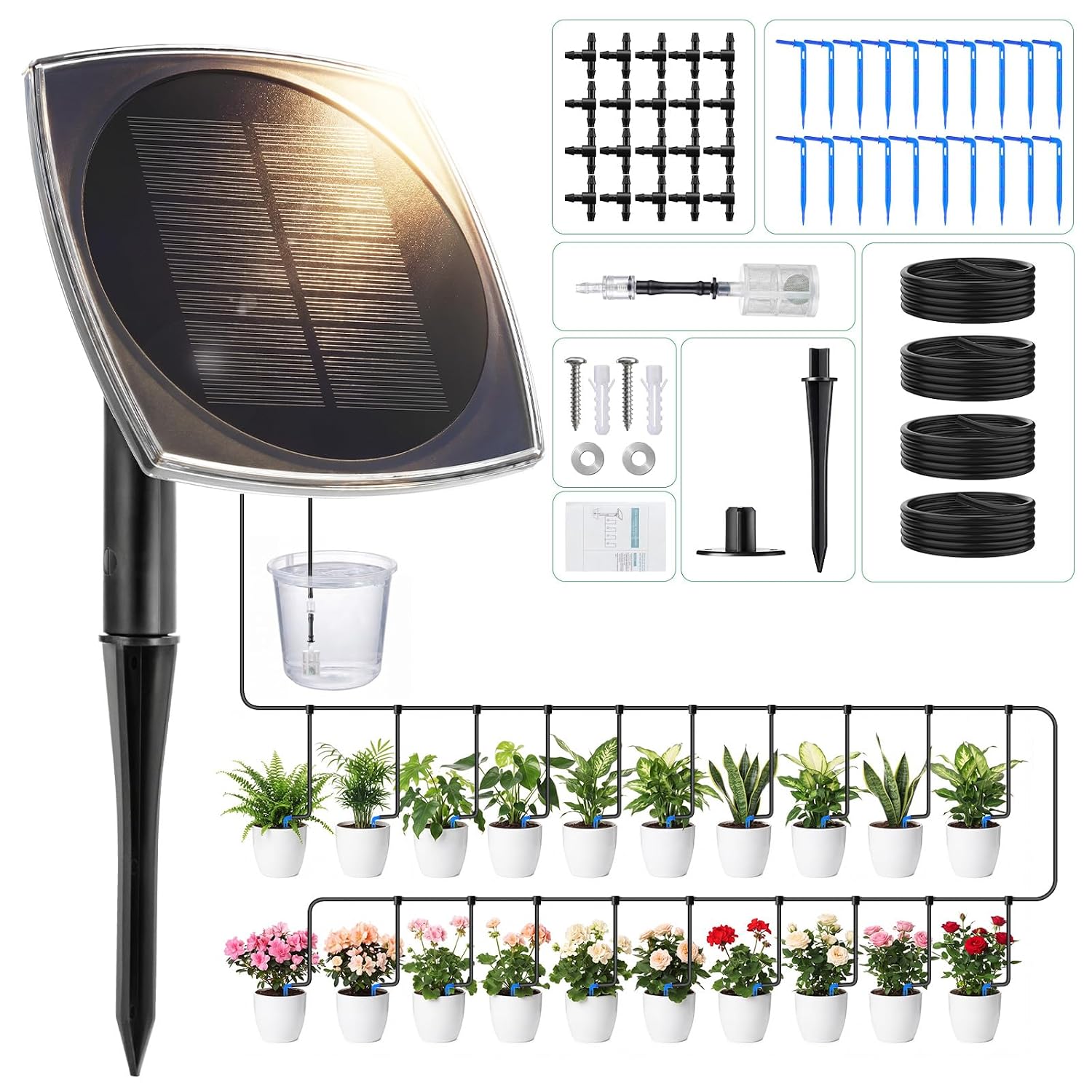 Detalle de Solar Bewässerungssystem Balkon für 20 Topfpflanzen – 2026 Modell, automatische Tropfbewässerung mit 12 Modi und 20 m Schlauch