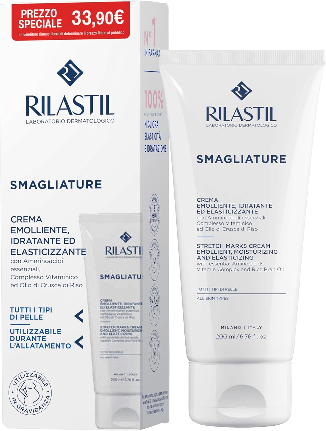 Detalle de Rilastil Crema Smagliature – Trattamento emolliente, idratante ed elasticizzante da 200 ml