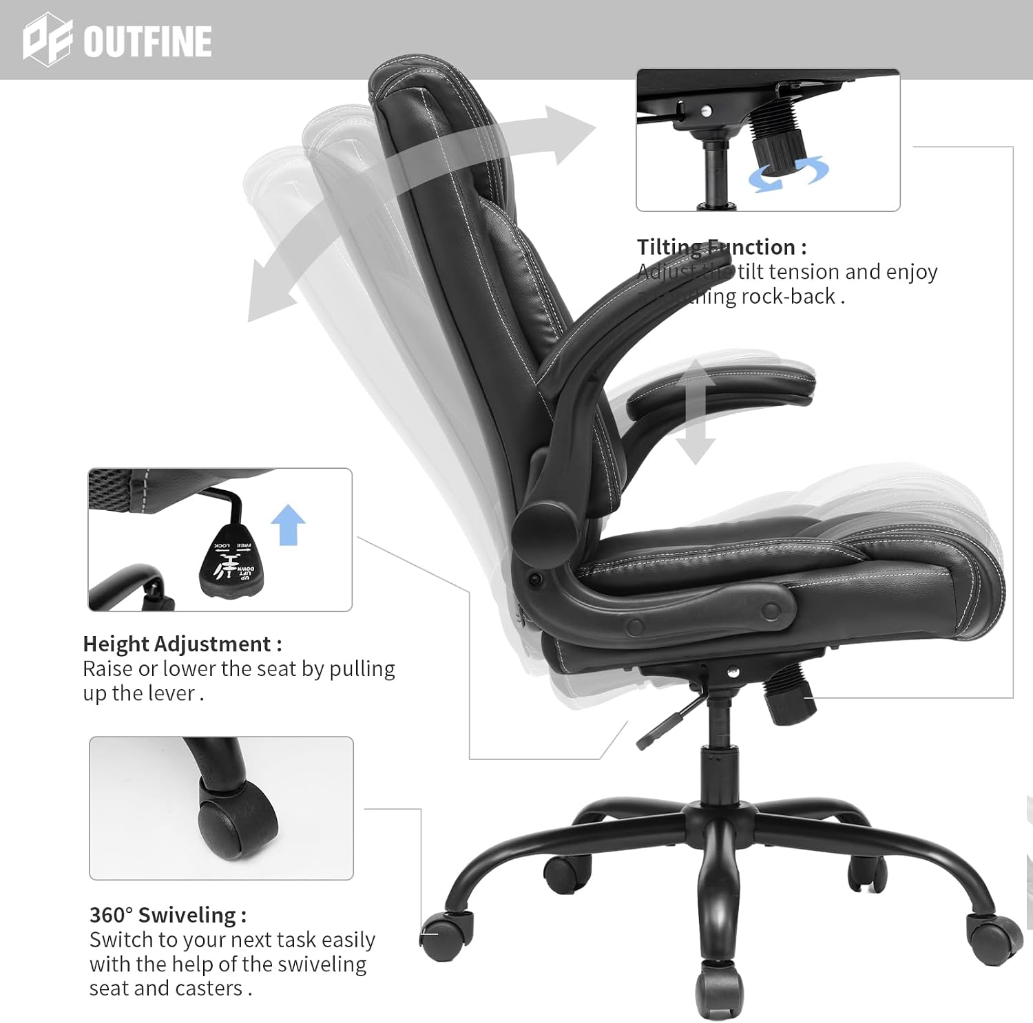 Detalle 2 de Executive Office Chair with Flip-Up Arms