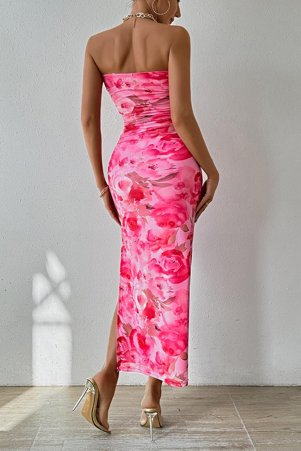 Thumbnail 1 de PRETTYGARDEN Women's Summer Wedding Guest Dress: Strapless Maxi Bodycon with Floral Mesh