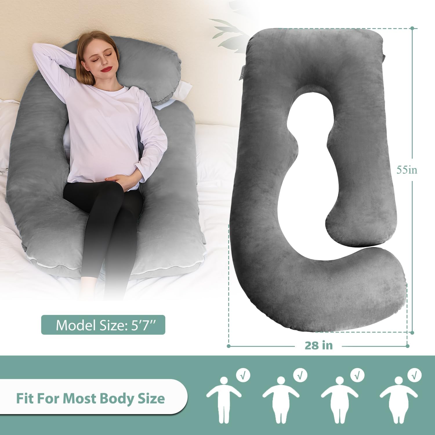 Thumbnail 6 de Chilling Home 55-Inch J-Shaped Pregnancy Pillow for Sleeping